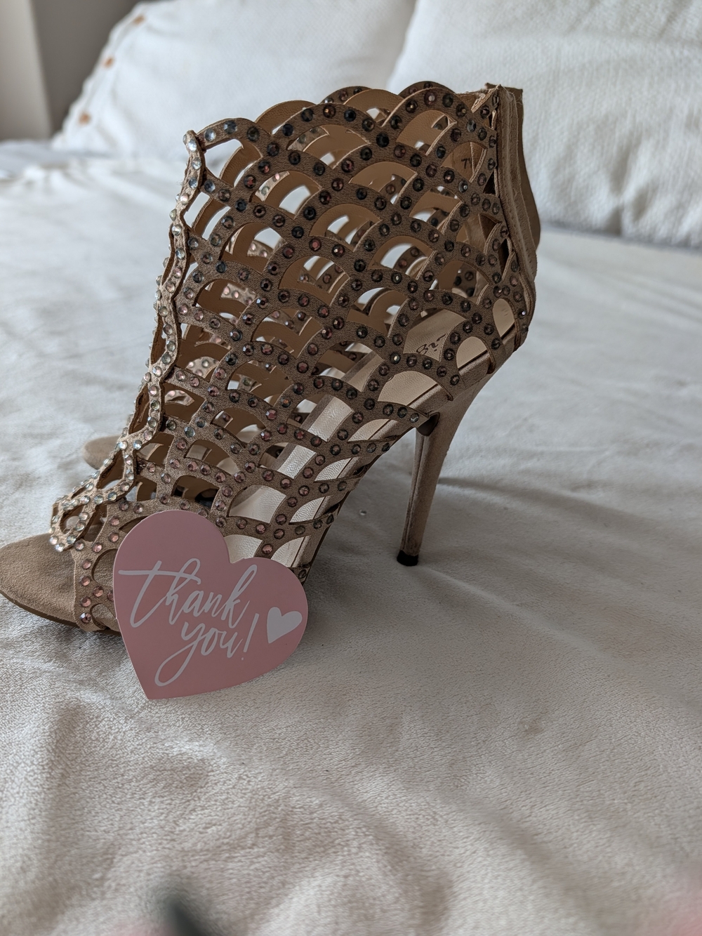 Zigi Soho Nude Openwork Crystal Stiletto Heels